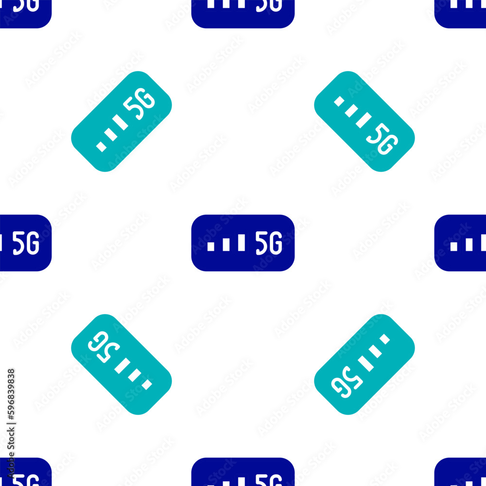 Poster blue 5g new wireless internet wifi connection icon isolated seamless pattern on white background. gl