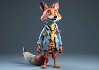 toy fox dog cartoon character with costume for children animation. Generative AI.