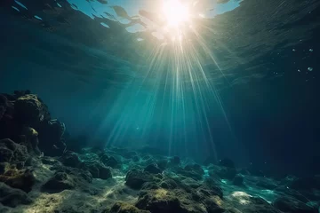 Poster underwater scene coral reef, world ocean wildlife landscape Maldives, AI © yurakrasil