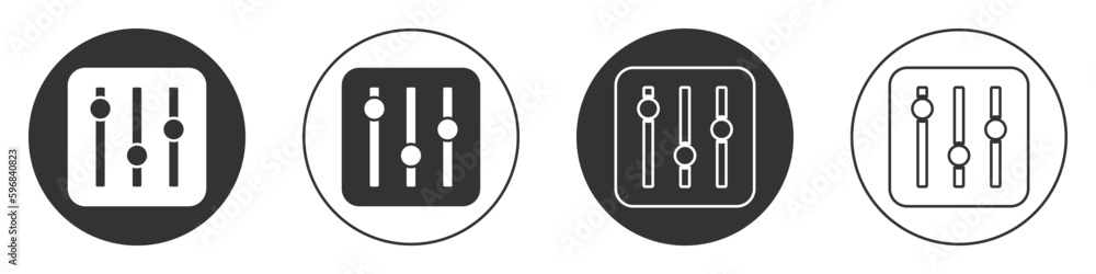 Poster black sound mixer controller icon isolated on white background. dj equipment slider buttons. mixing 