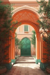 illustration, entrance arch to the house, generative ai.