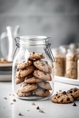 Chocolate cookies in a glass jar. Generative AI
