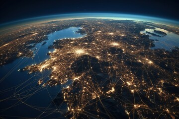 earth and network of internet satellite for telecom,globe data cloud storage of 5g, global networking of social data communication business. Generative AI
