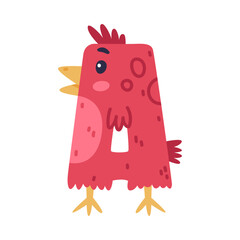 Bird alphabet A capital letter. Red vowel letter with eyes, beak and wings cute cartoon vector illustration