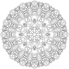 Colouring page, hand drawn, vector. Mandala 164, ethnic, swirl pattern, object isolated on white background.	