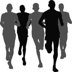 marathon runners running in group - artwork vector