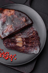 Delicious smoked or cured mahan horse meat sausage with spices and herbs