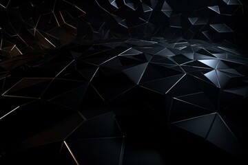 A contemporary black polygon 3D wallpaper with a dark render. Generative AI