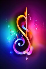 illustration, musical note with vibrant colors, generative ai.
