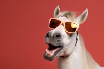 funny colourful background horse animal smile portrait sunglasses beauty goggles fun. Generative AI.