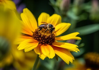 A Detailed Shot of a Bee on a Golden Flower