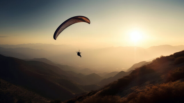 individual soars through the sky in a thrilling paragliding adventure, generative ai