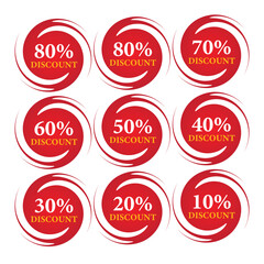 Set of Red Discount label for Sale, Vector design of marketing stickers for merchandise, internet shop and apps white background