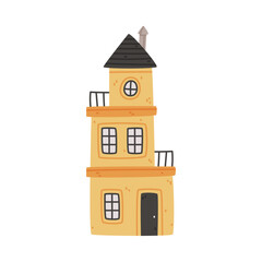 Small Tall House with Slope Roof and Windows as Sweet Cozy Home Vector Illustration