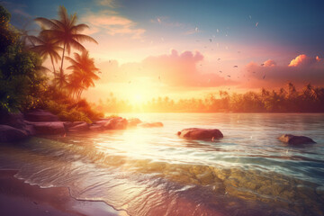 Beach sunrise with bokeh effect