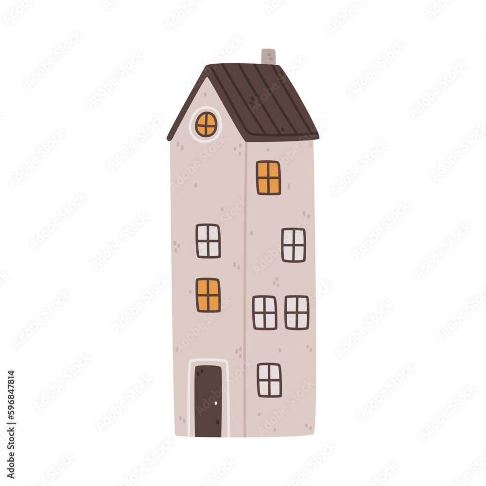 Wall mural Small Tall House with Slope Roof and Windows as Sweet Cozy Home Vector Illustration