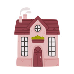Small House with Roof and Windows as Sweet Cozy Home Vector Illustration