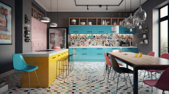 Bright Colorful Kitchen Interior Design using Generative AI