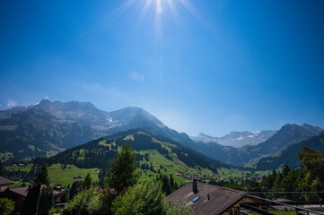 Adelboden, Switzerland - July 24, 2022 - Summer view of Adelboden village and city center