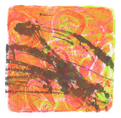 Art Modern Abstract color acrylic and oil monotype smear painting blot. Gel printing plate. Canvas stain texture background.