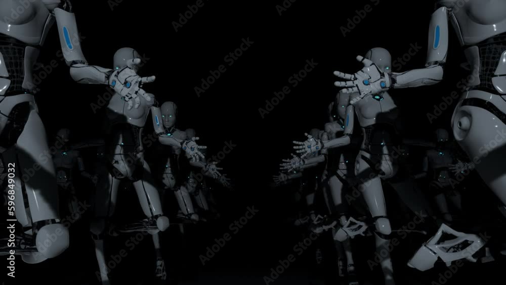 Wall mural 3d render motion graphic animation of female robot with black background artificial intelligence arm