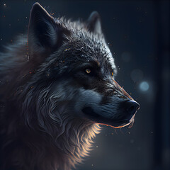 Portrait of a wolf on a dark background. 3d rendering