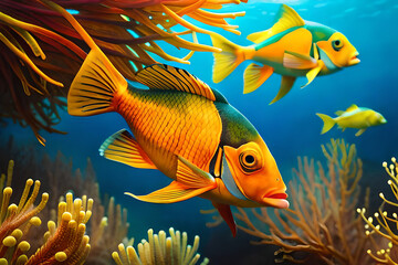 Tropical colorful fish underwater generative ai