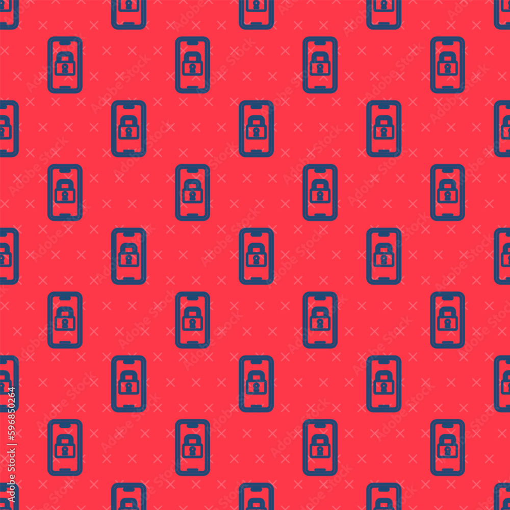 Aufkleber blue line digital door lock with wireless technology for lock icon isolated seamless pattern on red 
