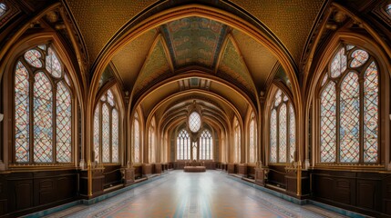 Fototapeta premium Capturing the Elegance of a High Ceiling Christian Church Interior through Generative AI Illustration