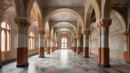 Naklejka premium Capturing the Elegance of a High Ceiling Christian Church Interior through Generative AI Illustration