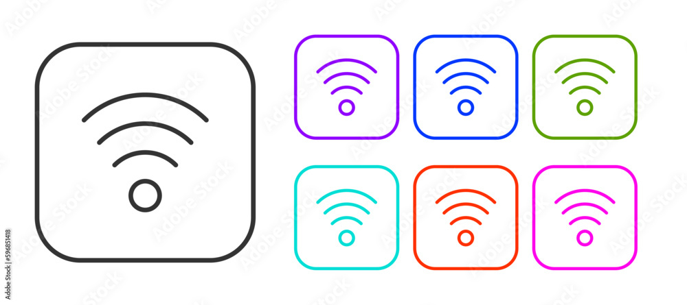 Poster black line wi-fi wireless internet network symbol icon isolated on white background. set icons color