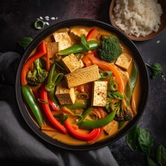 Thai red curry with beef and aromatic spices in a bowl