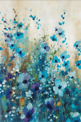 Painting of blue flowers displaying the beauty of nature. 