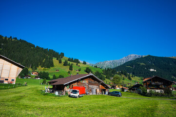 Adelboden, Switzerland - July 24, 2022 - Summer view of Adelboden village and city center