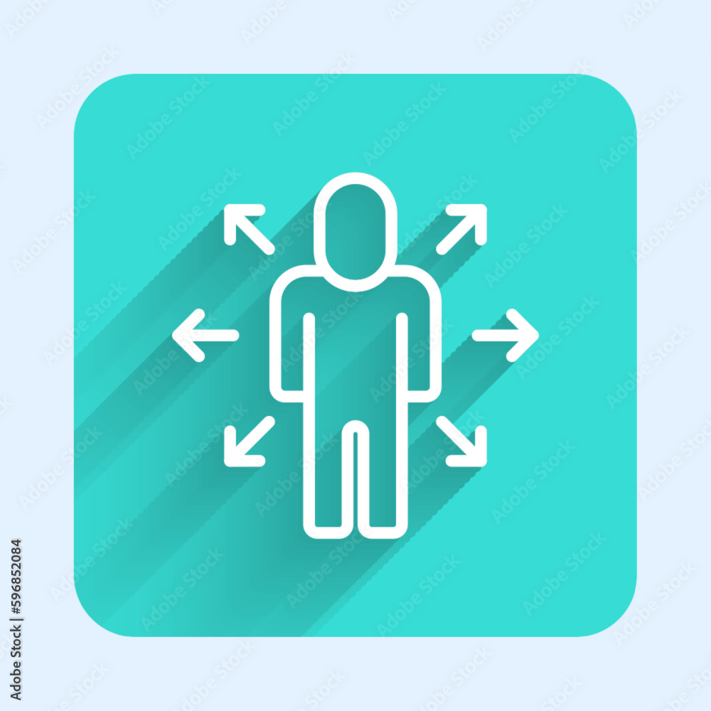 Poster white line multitasking manager working icon isolated with long shadow background. green square butt