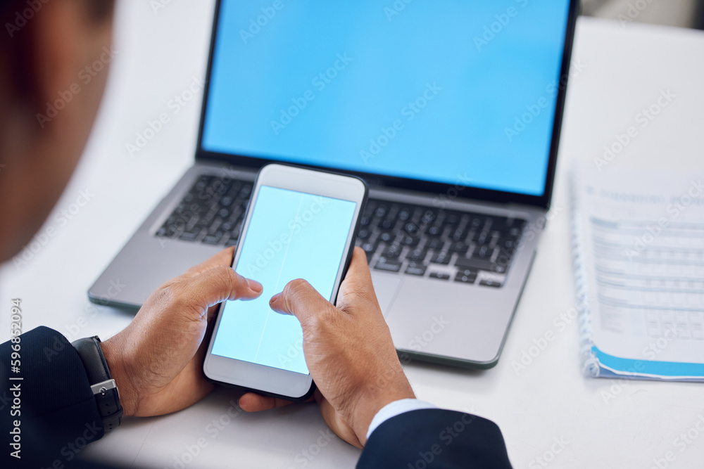 Poster Using the handiest app to assist with his tasks. Closeup shot of an unrecognisable businessman using a cellphone in an office.
