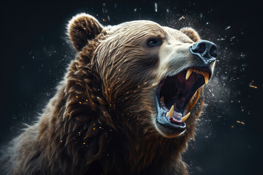 Ragging, Angry, Growling Bear, created with Generative AI Technology, ai, generative
