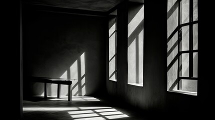 Fototapeta premium A Black and White Photographic Exploration of a Minimalist House with Generative AI