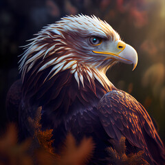 3D illustration of a bald eagle in a natural environment with blurred background