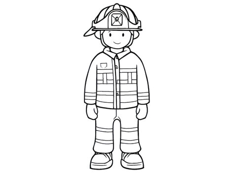 Detail the firefighter theme in black and white for a kid-friendly coloring page. Let the imagination and creative expression run wild. Generative AI