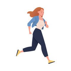 Woman Character Hurrying Running Fast Feeling Panic of Being Late Vector Illustration