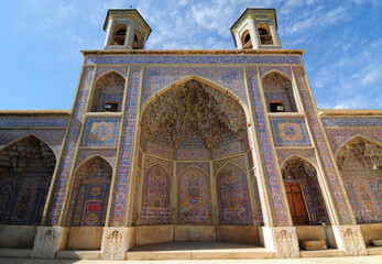 Located in Shiraz, Iran, the Nasser Al-Mulk Mosque was built in 1888. It has a colorful appearance.