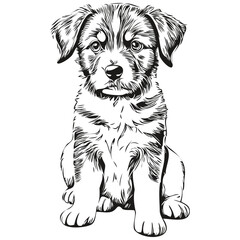 Black and white linear paint draw puppy vector illustration puppies