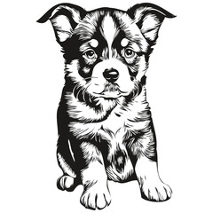 Black and white linear paint draw puppy vector illustration puppies
