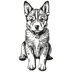 puppy sketchy, graphic portrait of a puppy on a white background, puppies