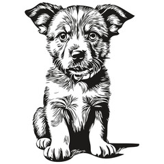 puppy vector illustration line art drawing black and white puppies