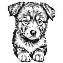 puppy vector illustration line art drawing black and white puppies