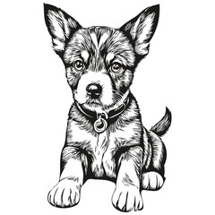 Hand drawn puppy on a white background, puppies