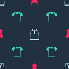 Set Swimsuit, Skirt and T-shirt on seamless pattern. Vector