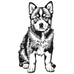 Hand drawn cartoon puppy, vector vintage illustration puppies